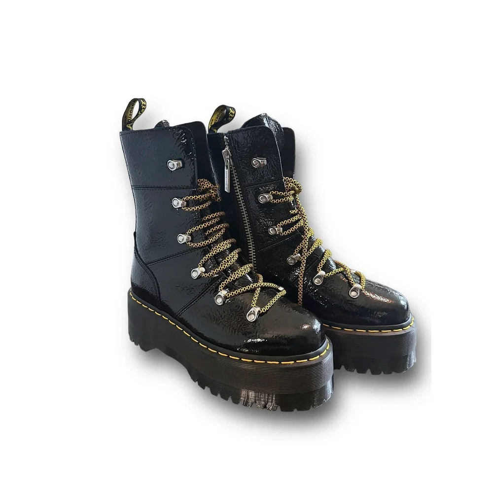 Dr. Martens Ghilana Max Distressed Patent Leather Platform‎ Boots Size: 7